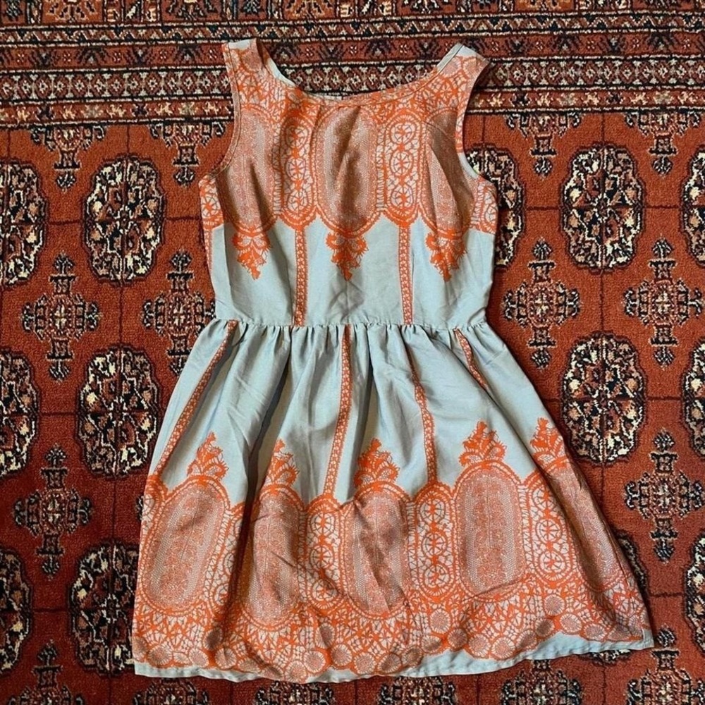 Pinky Tag Size M Blue Peasant Style‎ Sleeveless Dress with Red Print Pattern